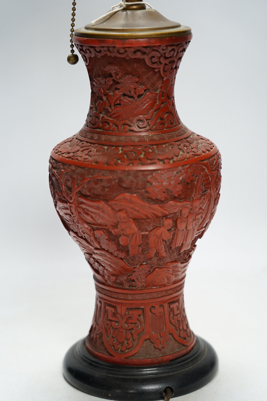 A 19th century Chinese cinnabar lacquer table lamp, 53cm high. Condition - good